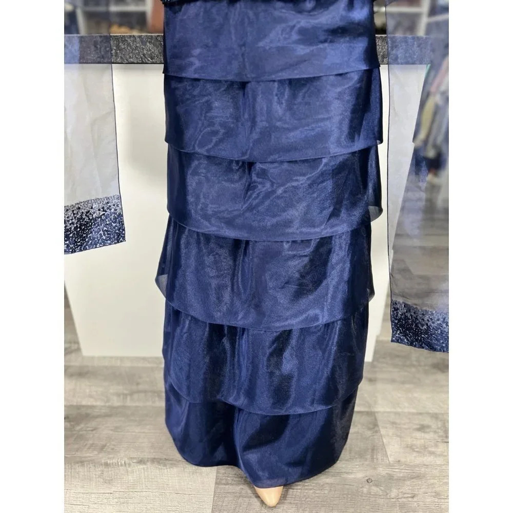 Jovani Navy Blue Sequined Strapless Tiered Formal Gown $395 - Picture 4 of 11